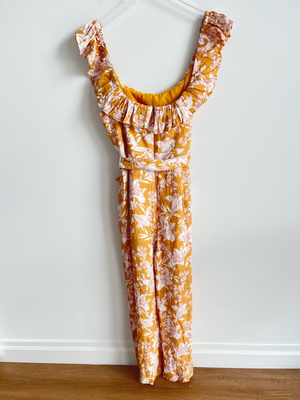 Ever New Samantha Belted Frill Jumpsuit Floral Ochre Tropical Sunset Size 8 - Picture 4 of 9